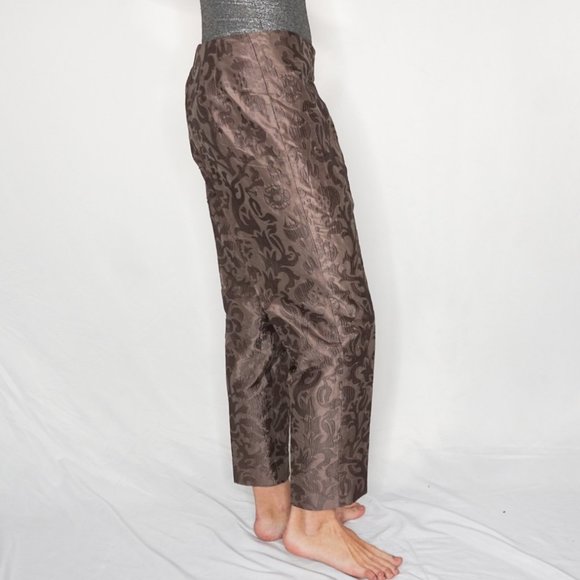 165. ALBERTA FERRETTI Purple Dark Taupe Silk Jacquard Ankle Pants Sz 10 - Picture 3 of 7